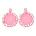 Rosafarbene runde Anhängerfassungen aus Zinklegierung mit Strasssteinen für DIY Schmuck - Innendurchmesser 25mm / Rosa