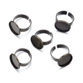 Detail of five bronze adjustable ring blanks with circular bezel settings for DIY jewelry - 16mm / Bronze
