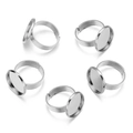 Five adjustable copper ring blanks with round bezel settings for DIY jewelry making - 16mm / White K/Silver