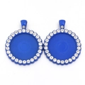 Set mit zwei blauen Zinklegierung-Rundanhängern mit glänzenden Strasssteinen für DIY-Schmuck - Innendurchmesser 25mm / Blau