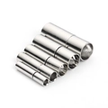 Close-up of five silver magnetic clasps for necklaces and bracelets in various sizes - Inner Hole 5mm / White K/Silver