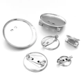 Polished silver metal round brooch base set with safety pins for DIY jewelry making - 13mm / Silver