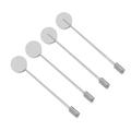 Detailed view of silver-plated copper long lapel pin with safety cap and round flat base - Face 12mm Length 96mm / White K/Silver