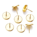 Macro detail of gold round flat base earring studs for DIY jewelry making findings - Inner 8mm / Gold
