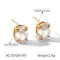 Detail view of 18k gold oval zircon stud earrings with size specs and 2.9g weight - Oval Style (XZ-E11064-WT) / Clear