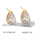 Detail macro view of teardrop zircon earrings with gold-plated titanium steel finish - Waterdrop Style (XZ-E11065-WT) / Clear