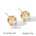 Close-up of 0.79cm zircon stud earrings in 18k gold plated stainless steel, 2.6g - Round Style (XZ-E11066-WT)