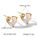 Detailed view of heart-shaped zircon stud earrings with size and weight measurements - Heart Style (XZ-E11067-WT)