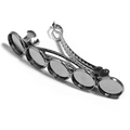 Close-up of silver metal spring hair clip with five round blank DIY settings - 4 Trays 12mm Inner Diameter / Gun Black