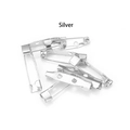 Close-up of silver safety pin brooch bases with three holes for DIY jewelry making - Medium / Silver