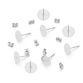 Bright silver stainless steel flat pad earring posts and butterfly backs for DIY jewelry - 10mm / White K (With Ear Backs)
