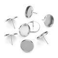 Polished silver stainless steel round earring stud bases for DIY jewelry making - Inner 8mm / Steel