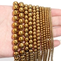 Detailed comparison of various sizes of golden metallic hematite round beads for DIY jewelry - Approx 38cm Length, 3mm Diameter, 0.4mm Hole (Approx 130pcs) / Gold