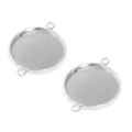 Detail of two silver round double-loop pendant trays for DIY jewelry making and connecting - Silver