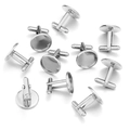 Set of ten silver round flat base cufflink blanks for DIY jewelry making and customization - Inner 14mm / White K/Silver