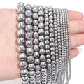 Polished hematite round beads in various sizes for DIY jewelry making and bracelets - Approx 38cm Length, 3mm Diameter, 0.4mm Hole (Approx 130pcs) / White K Plated
