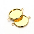 Golden round metal connector trays with double hanging loops for DIY jewelry making - 10mm / Gold