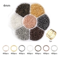 Detailed set of 4mm open jump rings in 7 colors with a golden opening tool in a floral box - 1 Box / 4mm Mixed Colors