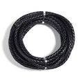 Macro detail of 6mm black braided PU leather cord roll for DIY jewelry making - Black