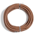 Close-up of 6mm brown braided PU leather cord roll with silver metal fasteners for DIY - Light Coffee