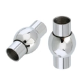 Close-up of polished stainless steel magnetic sphere clasps for DIY jewelry making - Spherical