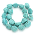 Detail van turquoise onregelmatige stenen kralen met bruine nerven voor DIY-sieraden - Onregelmatige vorm van steenslag / 18x14mm / Blauw