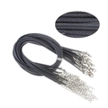 Macro detail of black braided wax rope necklace cord with lobster clasp and extension chain - Grey Cord with Silver Clasp / 45+5cm 1.5mm / Gray