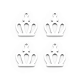 Detail von vier silbernen Edelstahl-Kronenanhängern für DIY-Schmuck mit Aufhängeschlaufe - Klassische Hohle Kronenform (F3534)