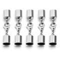 Five sets of silver stainless steel lobster clasps with cylindrical cord end caps for DIY - Hole 1.5mm / Steel