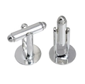 Polished silver cufflink blanks with round base tray and T-back for DIY jewelry making - 6mm / Silver