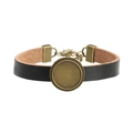 Zwarte leren armband met bronzen ronde zetting en karabijnsluiting voor DIY sieraden - Brons