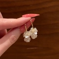 Handheld elegant pearl flower dangle earrings featuring sparkling crystal beaded spheres - Hook Style / Gold-White
