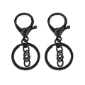 Polished black alloy lobster clasp keychain with flat ring and chain in 2-pack set - 30mm / Black (Short Chain)