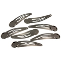 Macro detail of 7 gunmetal black hair clips with round base plates for DIY jewelry - 12mm / Gun Black