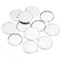 Bright silver round pendant tray settings for DIY necklace jewelry making kits - Inner Diameter 25mm / Silver