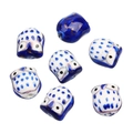 Hand-painted blue and white ceramic owl beads for DIY jewelry making set of 7 pieces - 15*16mm / 10 Pieces Pack / Sapphire Blue