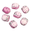 Vue macro de perles en céramique hibou rose faites à la main pour bijoux DIY et artisanat - 15*16mm / Lot de 10 / Violet Clair