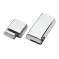 Close-up of polished stainless steel magnetic clasps with a rectangular side-slide mechanism - Steel-Standard