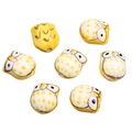 Détails de sept perles en céramique peintes à la main en forme de chouette pour DIY - 15*16mm / Lot de 10 / Jaune