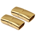 Polished gold stainless steel magnetic clasps with mechanical locks for DIY jewelry making - Gold