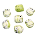 Close-up of seven hand-painted owl ceramic beads for DIY jewelry making in green and white - 15*16mm / 10 Pieces Pack / Green