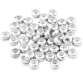 Close-up of flat silver spacer beads for DIY jewelry with high-polished metallic finish - OD 6mm Hole 1mm / Silver