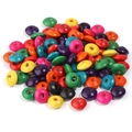 Macro shot of colorful abacus-shaped wooden spacer beads for DIY jewelry making - Abacus Beads / 3x6mm (500 Pieces) / Colorful