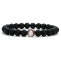 Detail von 8mm matten schwarzen Perlen und Baseball-Anhänger am Sportarmband - Baseball Aus Weißem Kupfer + Mattierter Schwarzer Onyx