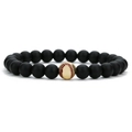 Detailansicht der 8mm matten Achatperlen und der goldenen Baseball-Metallperle - Gold Kupfer Baseball + Matte Achat