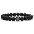 Dettaglio delle perle in pietra lavica 8mm e ciondolo baseball su bracciale elastico - Baseball in Rame Canna di Fucile + Pietra Lavica