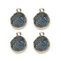 Detailed view of colorful iridescent druzy pendants with elegant golden plated edges - Outer Diameter 13.5mm / 5 Pieces / Colorful