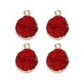 Detailed view of four red resin druzy pendants with gold metal edges in 2x2 grid - Outer Diameter 13.5mm / 5 Pieces / Red