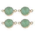 Set mit runden grünen Harz-Druzy-Anhängern mit vergoldetem Rand für Schmuckherstellung - Außendurchmesser 13.5mm / Hellgrün