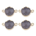 5er-Set runde Druzy-Verbinder mit vergoldetem Rand für Halsketten und Armbänder-Basteln - Außendurchmesser 13.5mm / Grau